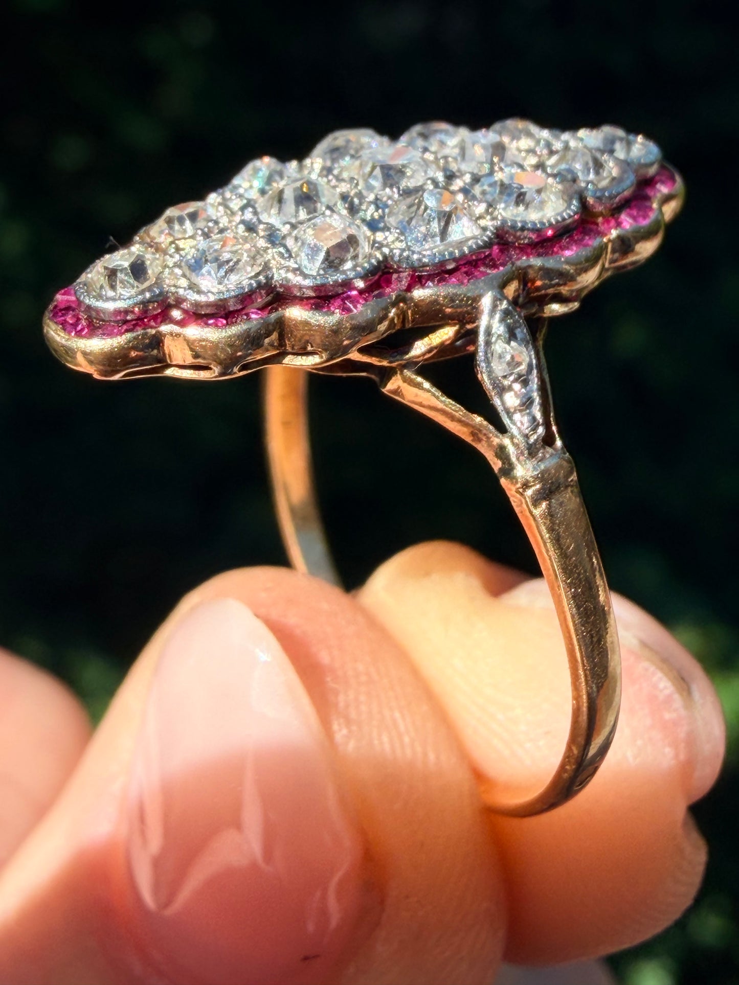 Victorian Ruby and Diamond Navette Ring