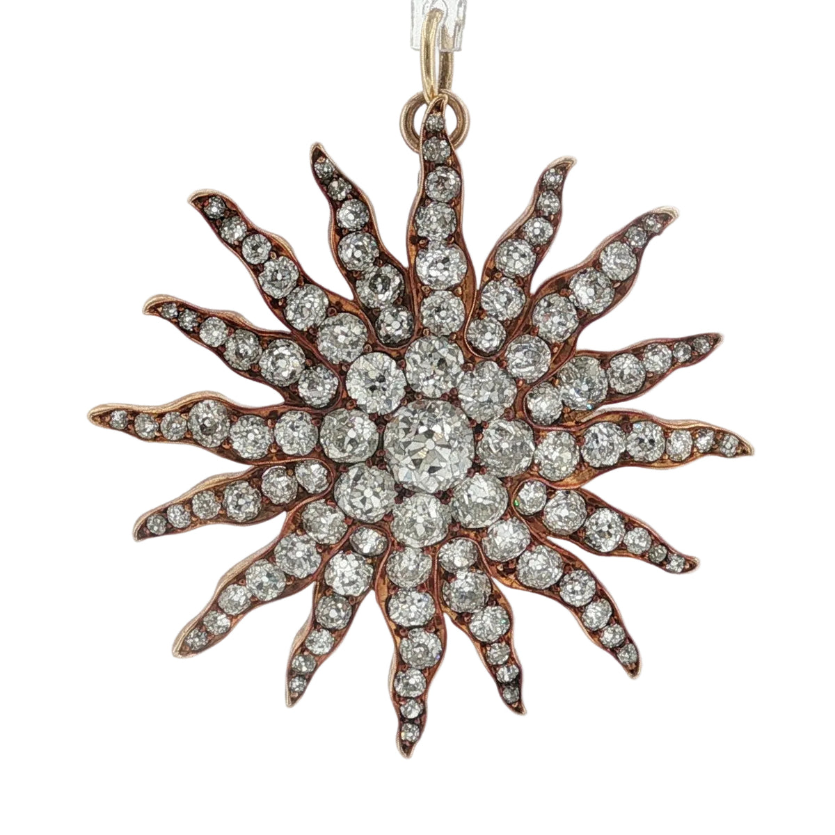 Antique Old Cut Diamond Sun Pendant Brooch
