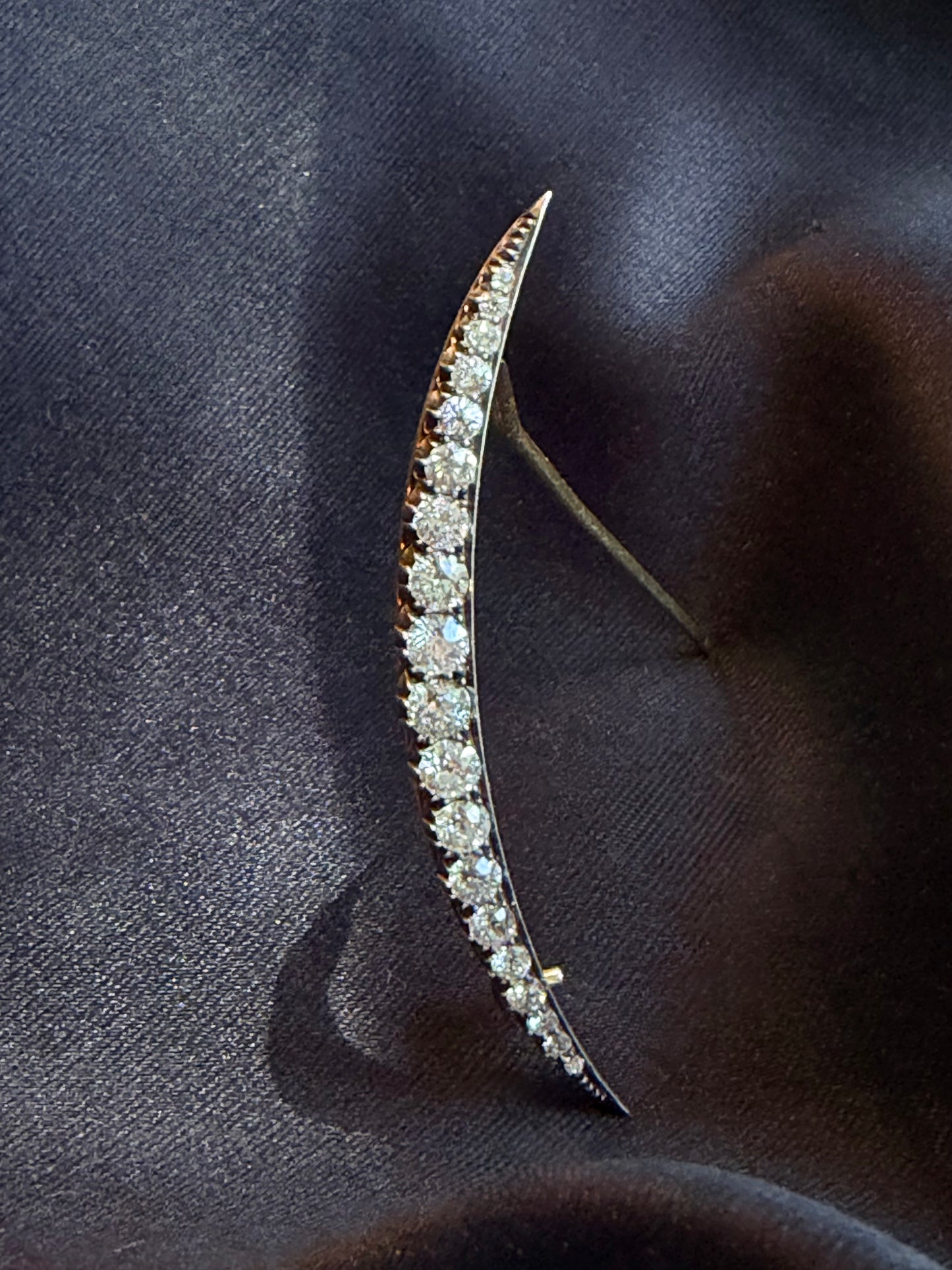 Victorian Old European Cut Diamond Crescent Brooch