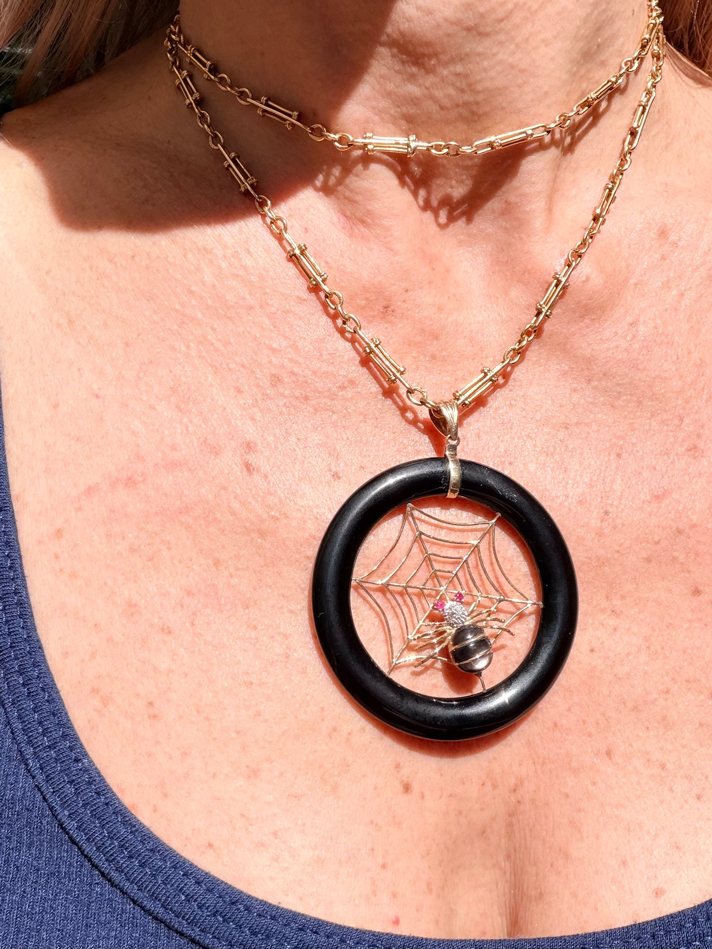 Vintage Spiderweb Onyx Pendant