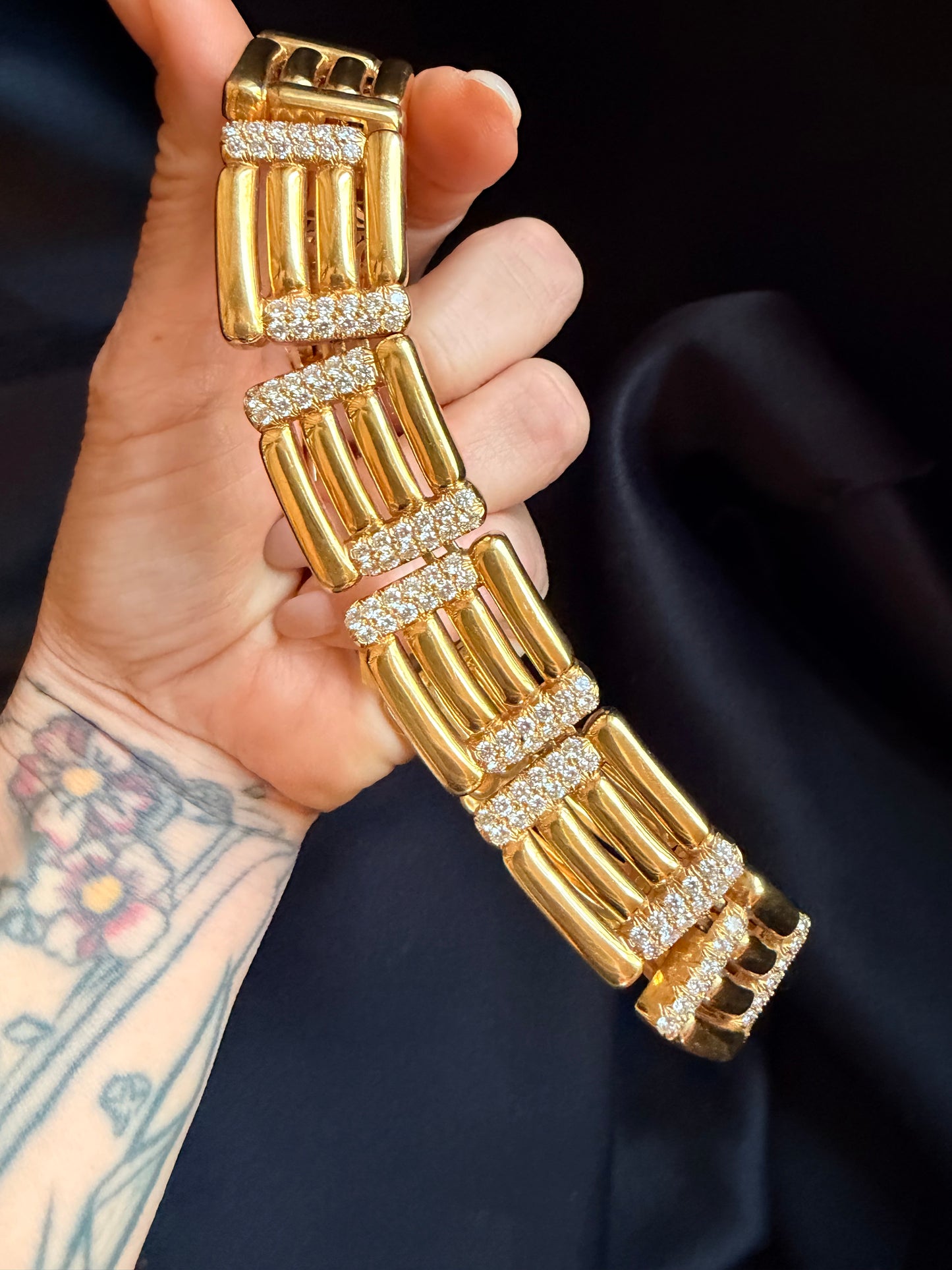Vintage Geometric Diamond Bar Link Necklace