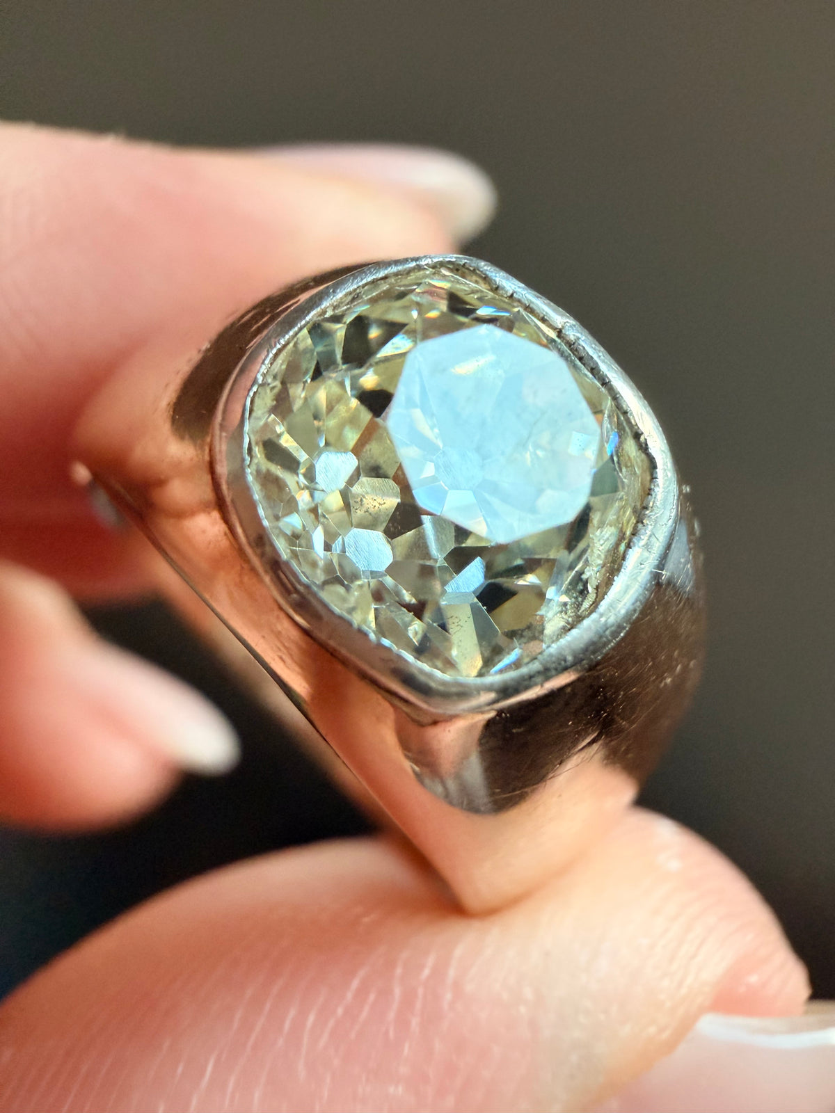 Antique Russian Old Mine Flush Set Diamond Ring