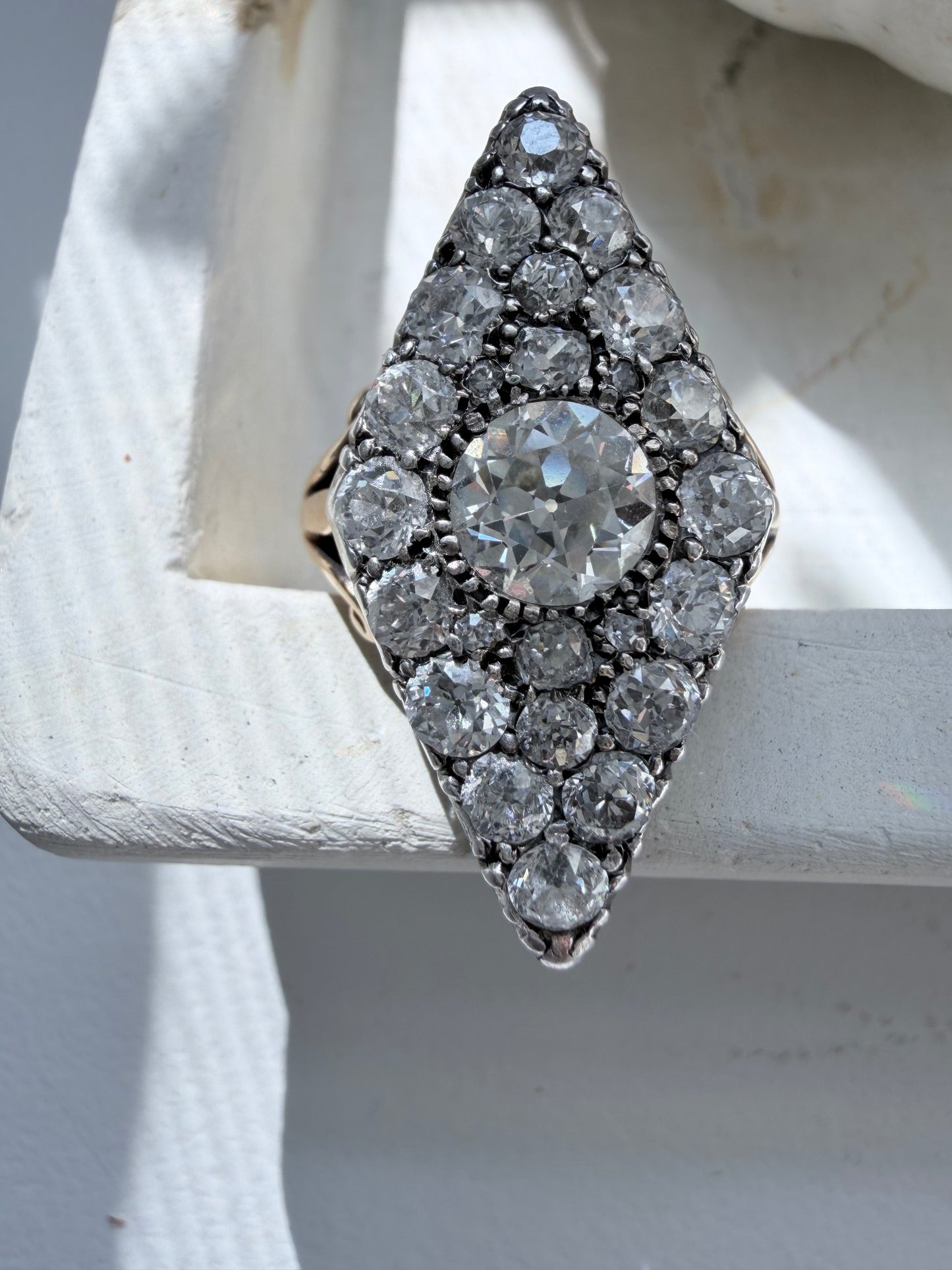 Antique Old Cut Diamond Navette Ring