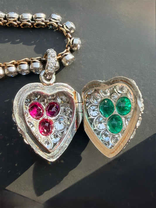 Antique Diamond and Gemstone Heart Pendant & Bracelet