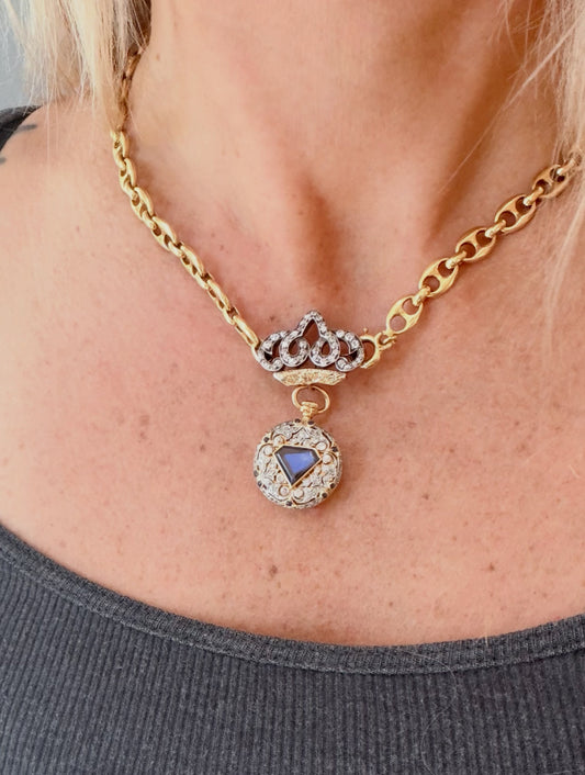 Antique Tiffany and Co. Sapphire and Diamond Pocket Watch Brooch
