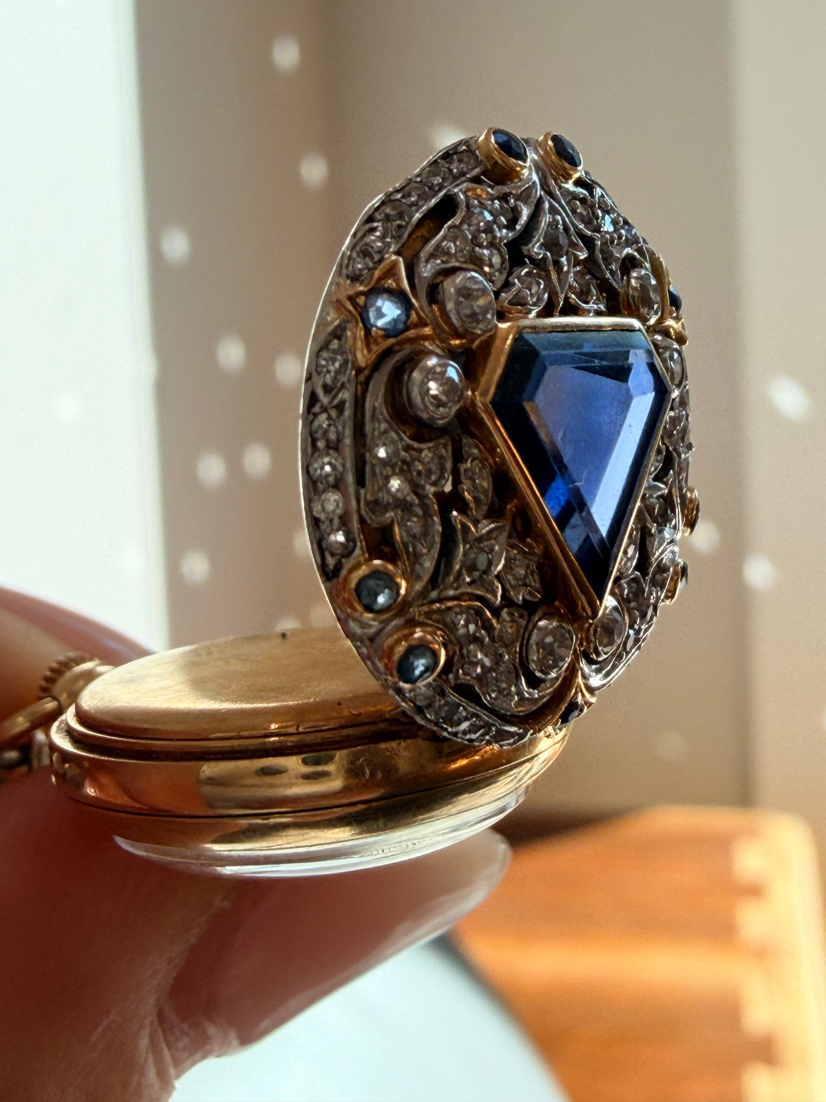 Antique Tiffany and Co. Sapphire and Diamond Pocket Watch Brooch