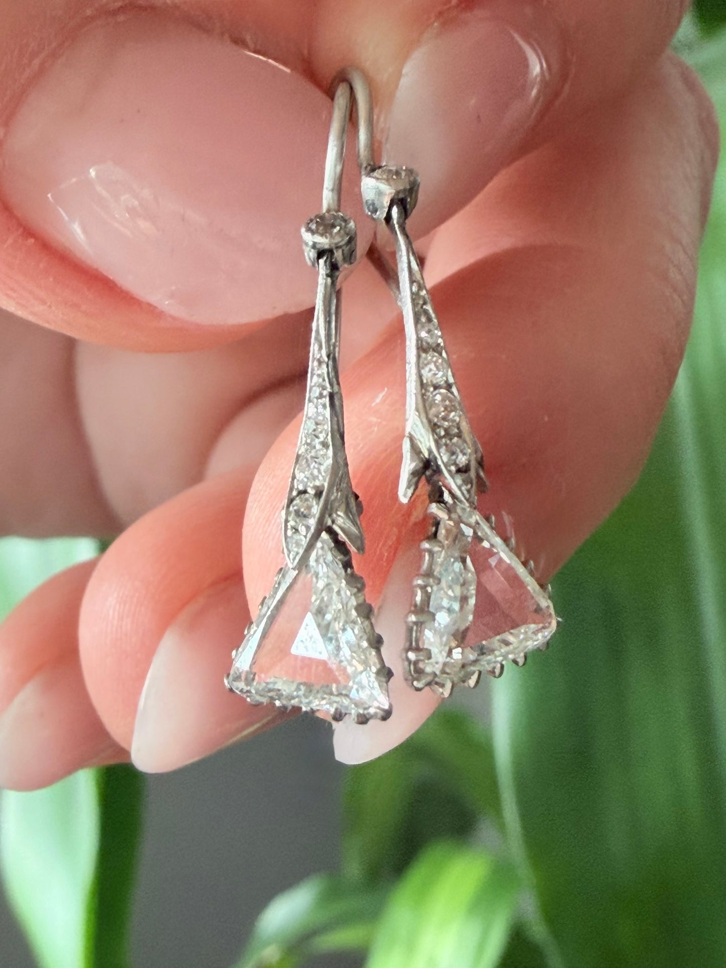 Art Deco Trillion Cut Diamond Drop Earrings