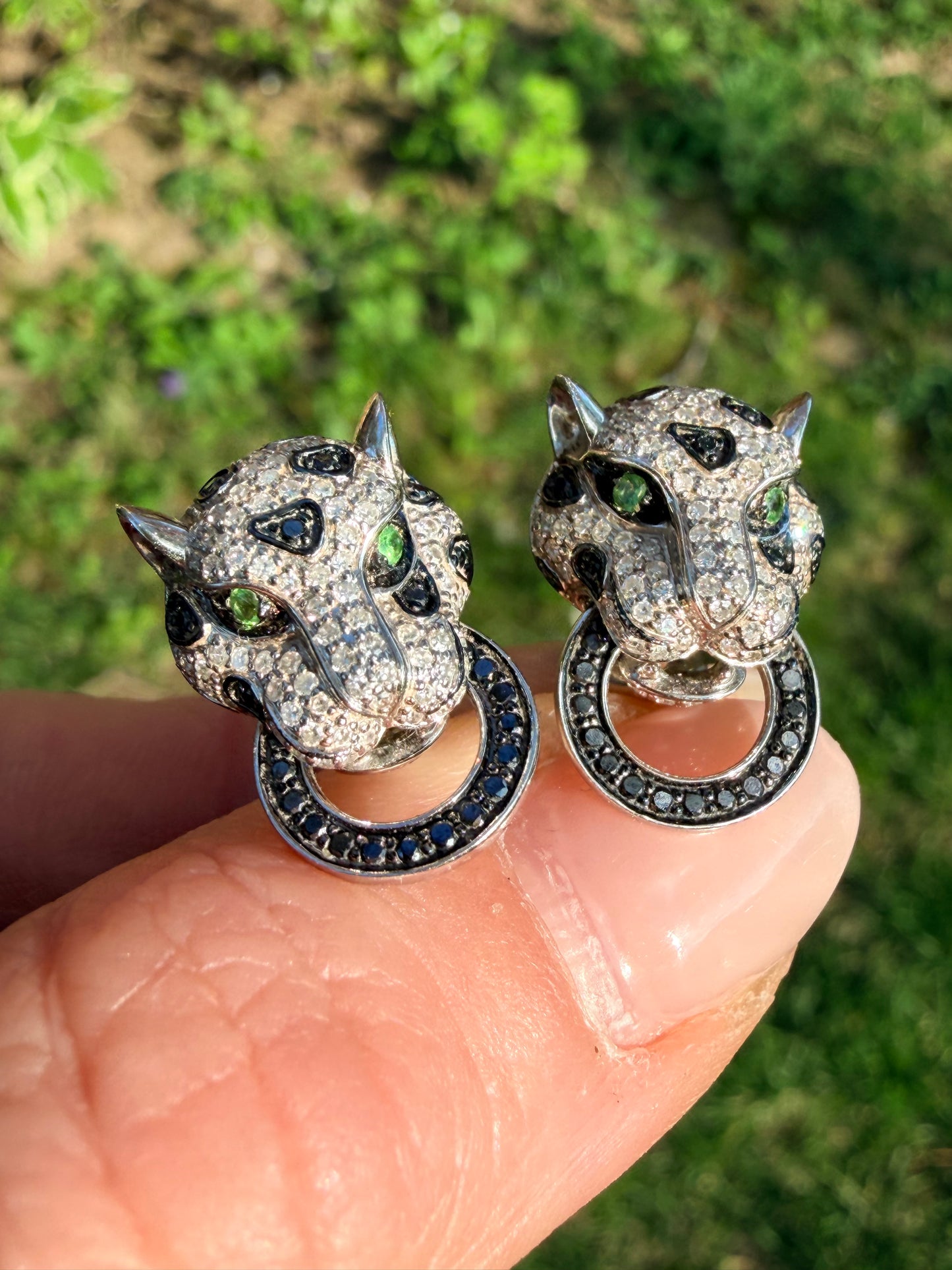Vintage Diamond Leopard Door Knocker Earrings
