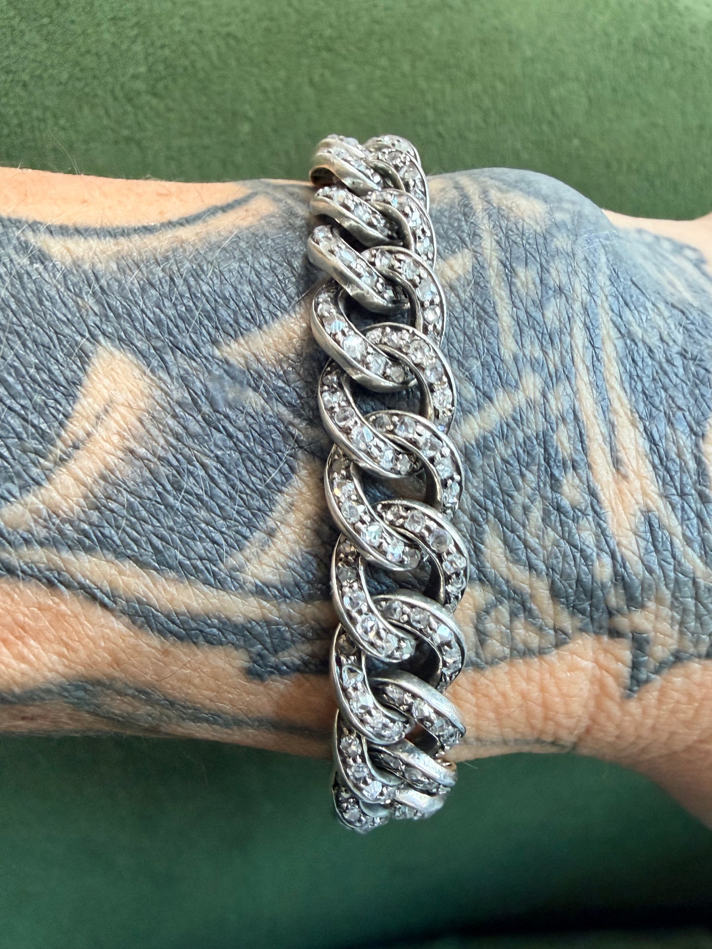 Antique French Diamond Set Curb Bracelet