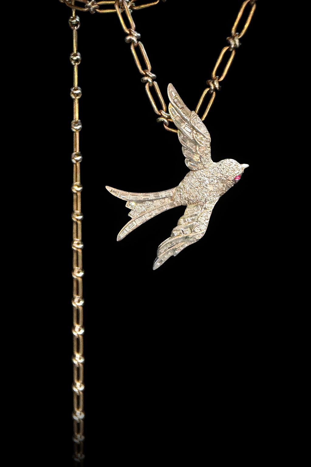 Circa 1940's Vintage Diamond Swallow Brooch