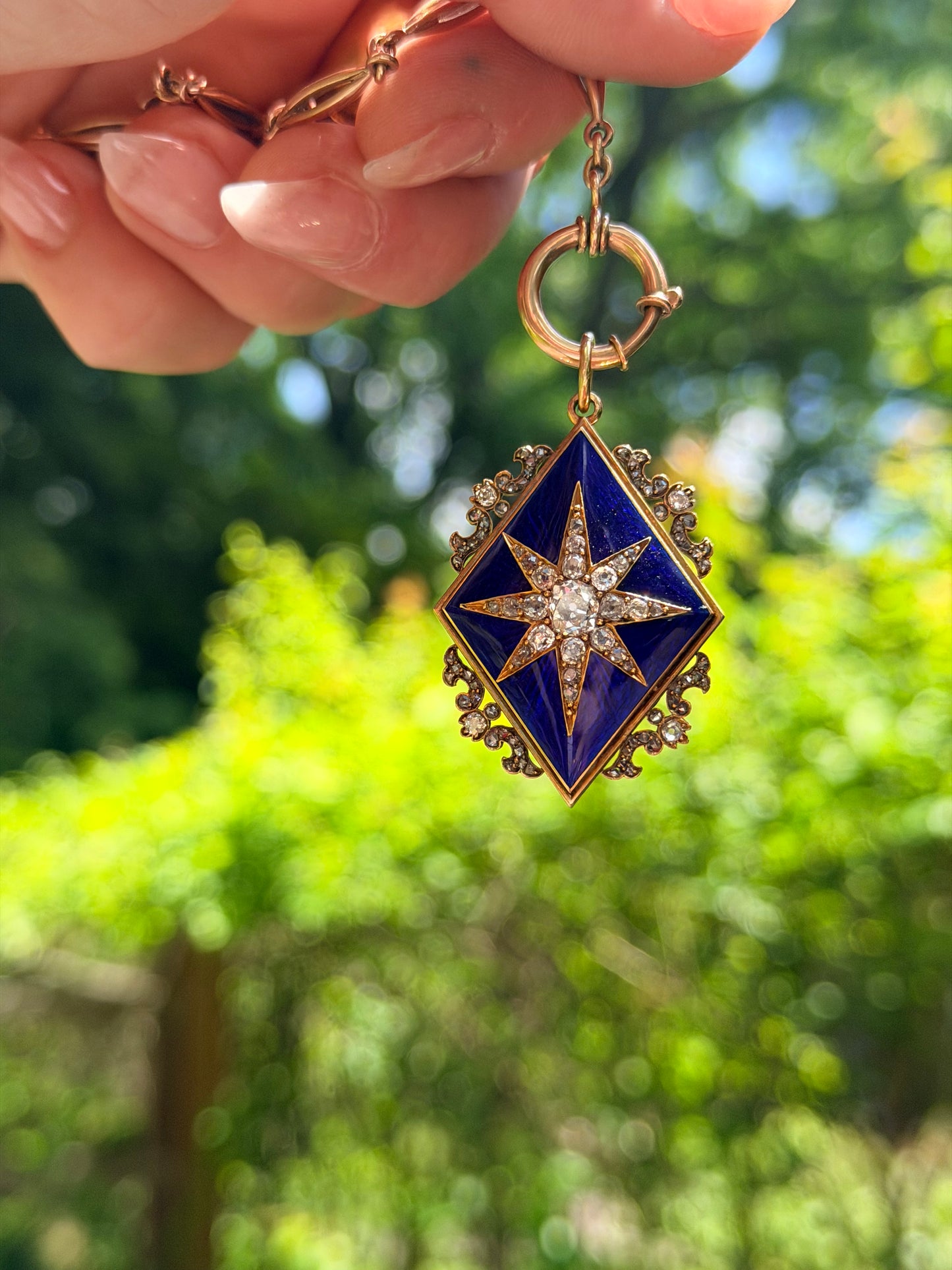 Victorian Enamel and Diamond Locket Pendant