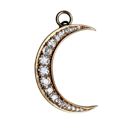 Antique Diamond Crescent Moon Pendant Broochg