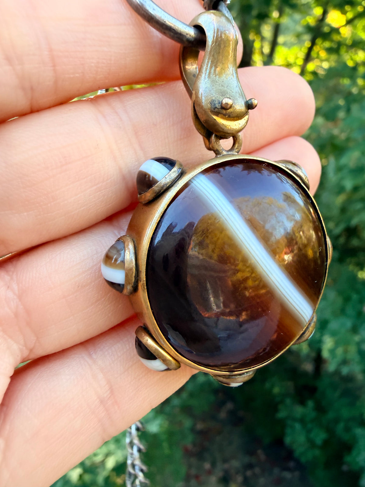 Vintage Banded Agate Snake Pendant