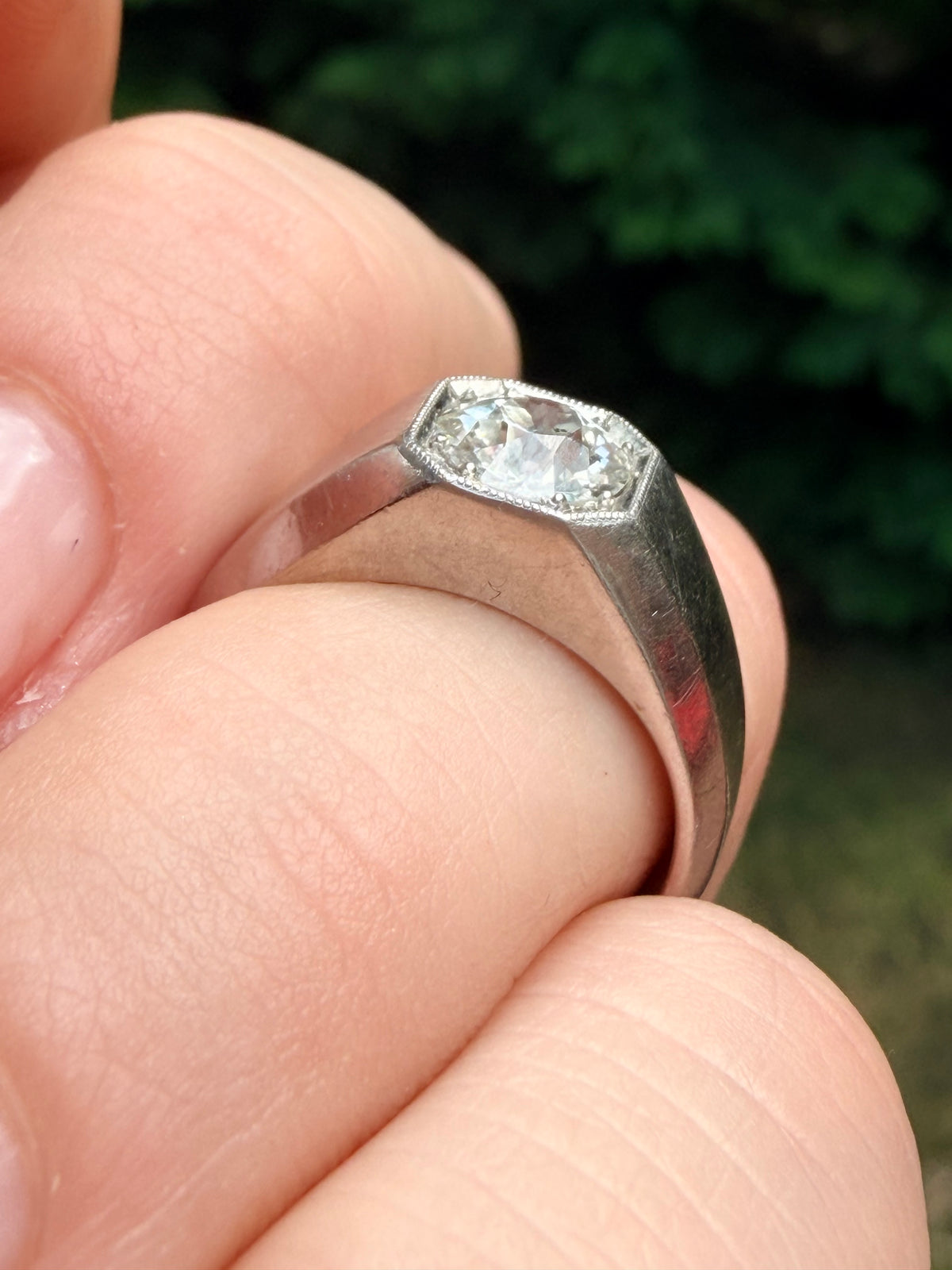 Vintage Platinum Old European Cut Diamond Signet Ring