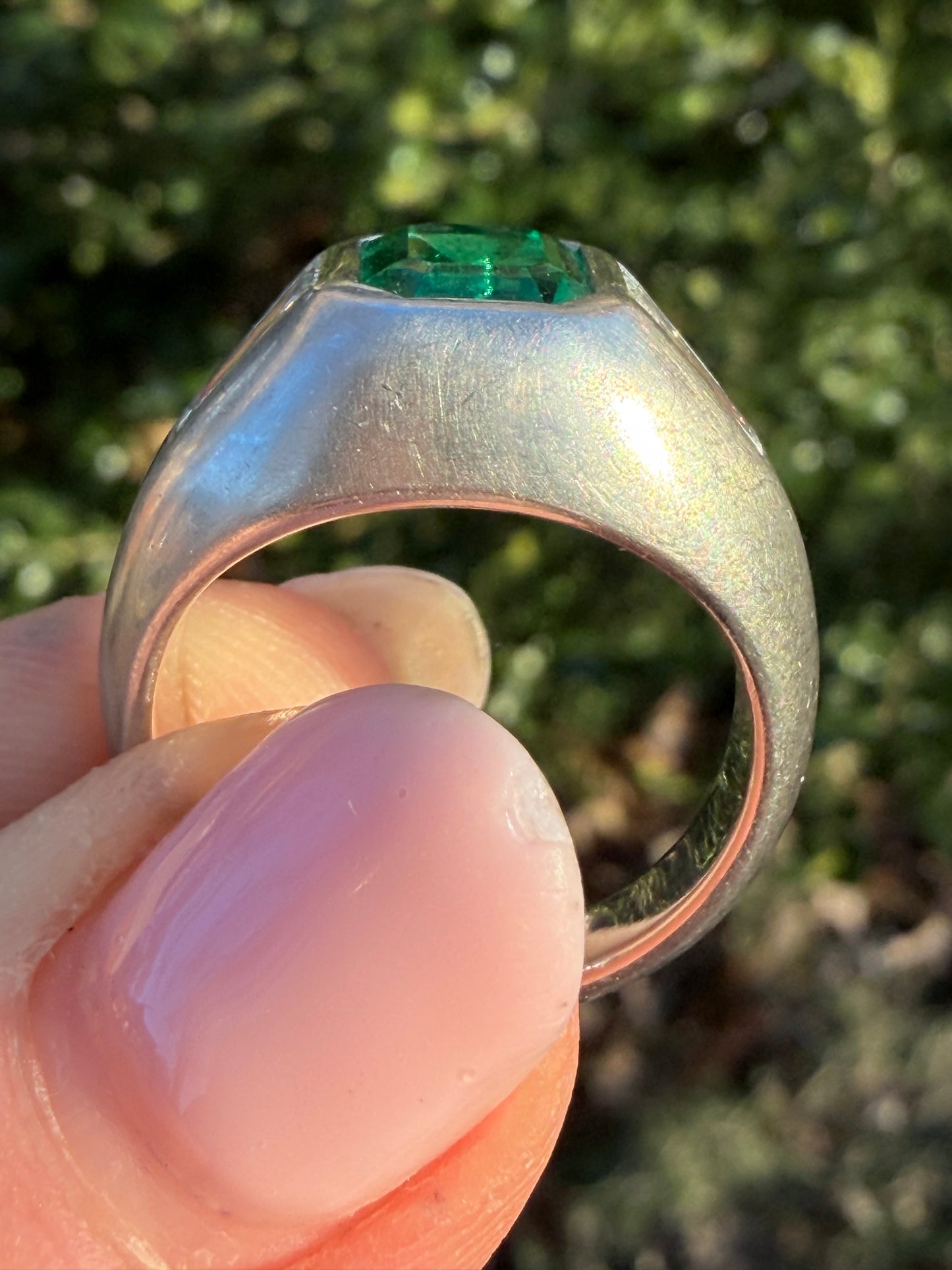 Vintage Platinum Emerald and Diamond Ring