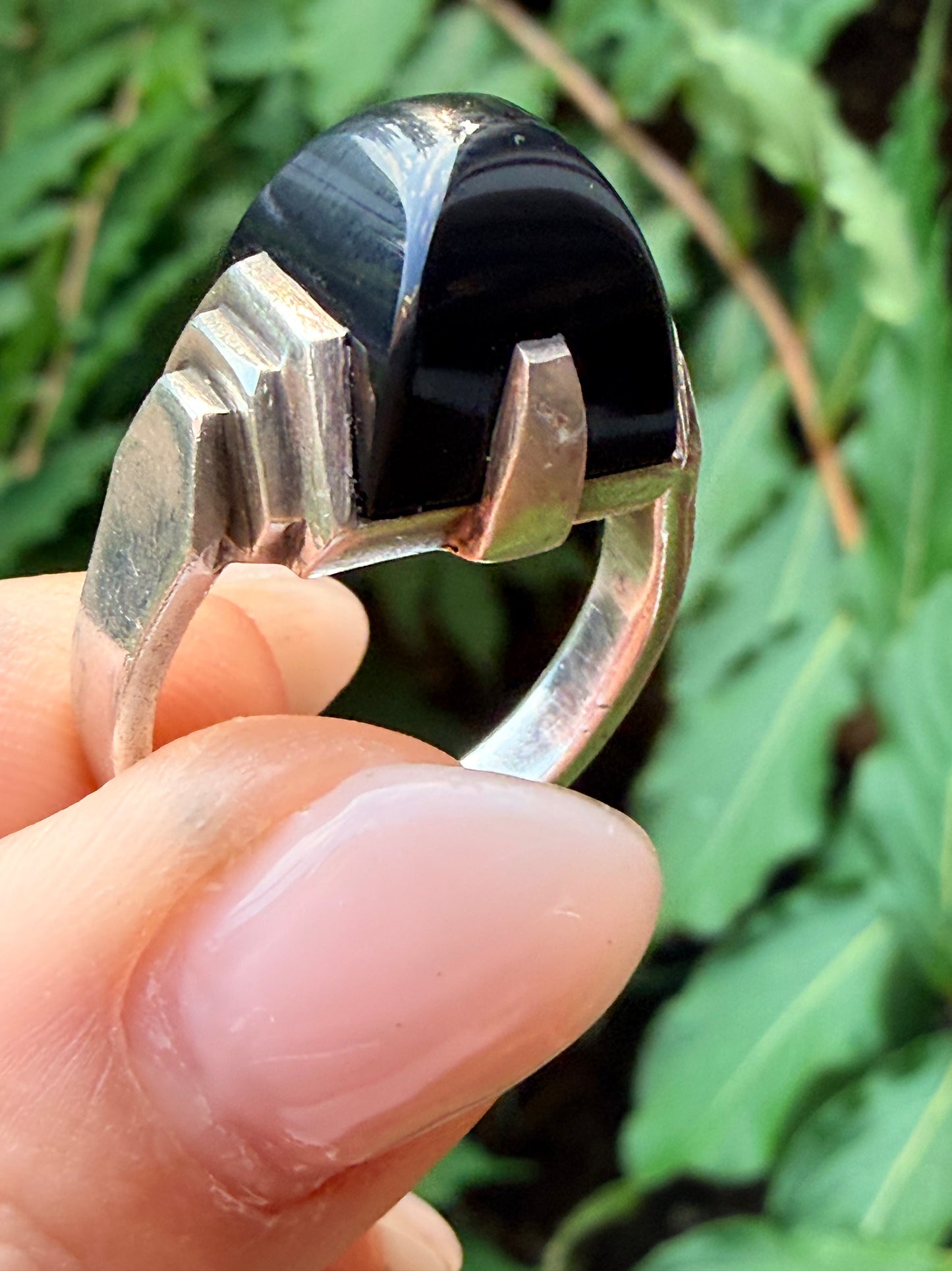 Art Deco Rare Jean Després Onyx and Silver Ring - Circa 1929