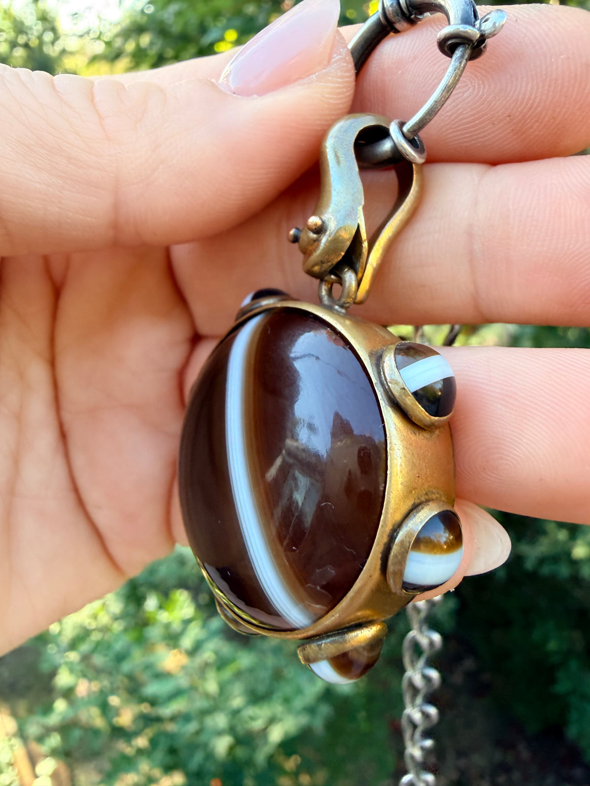 Vintage Banded Agate Snake Pendant