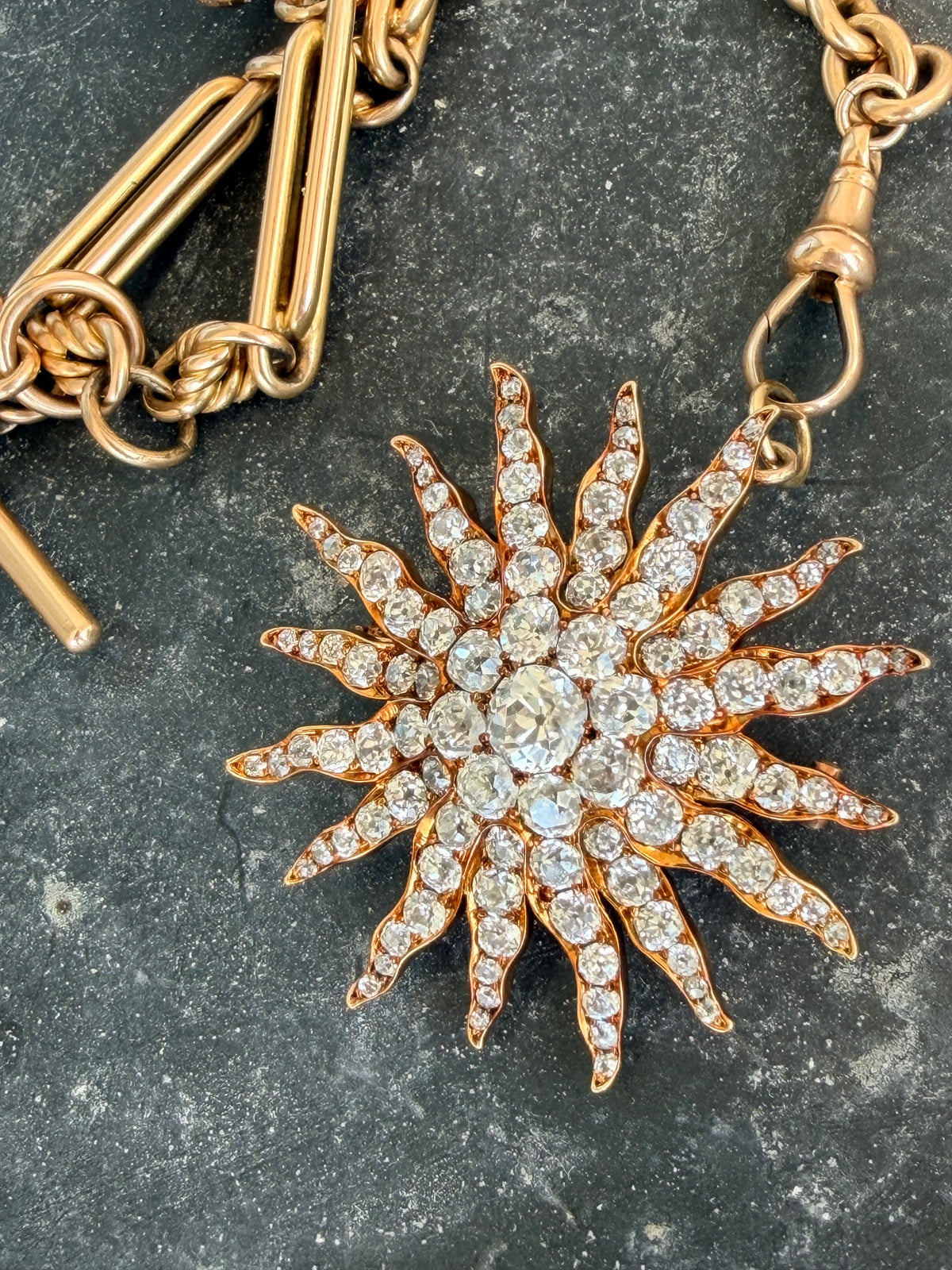 Antique Old Cut Diamond Sun Pendant Brooch