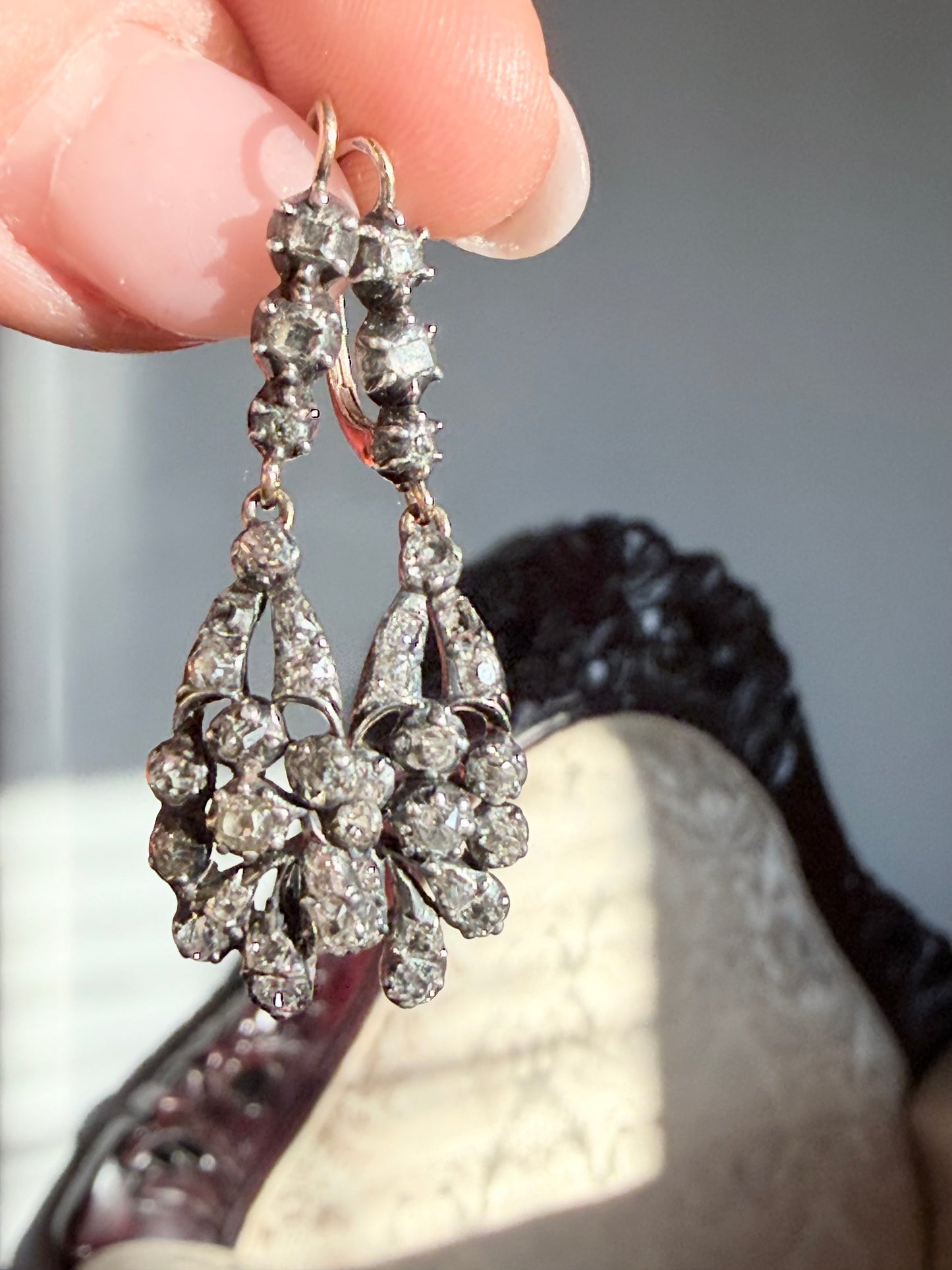 Georgian Old Cut Diamond Drop Earrings