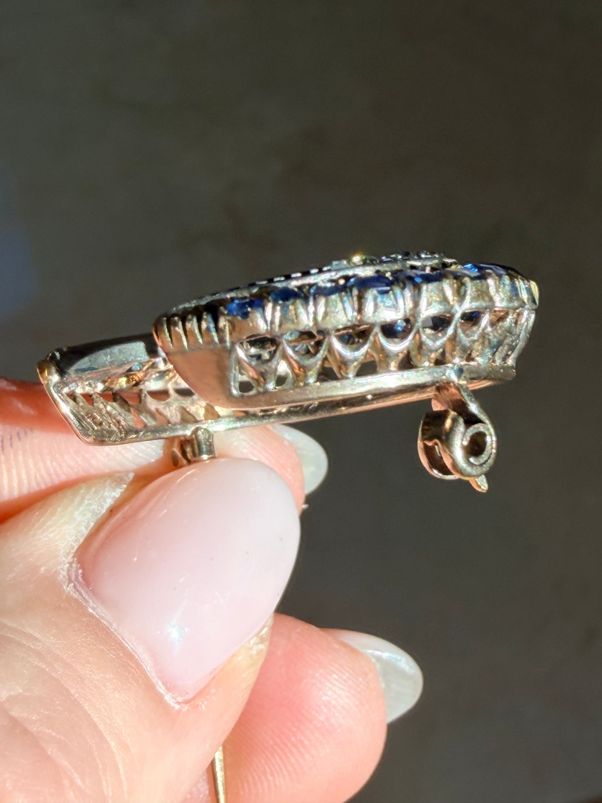 Antique Sapphire and Diamond Crescent Brooch