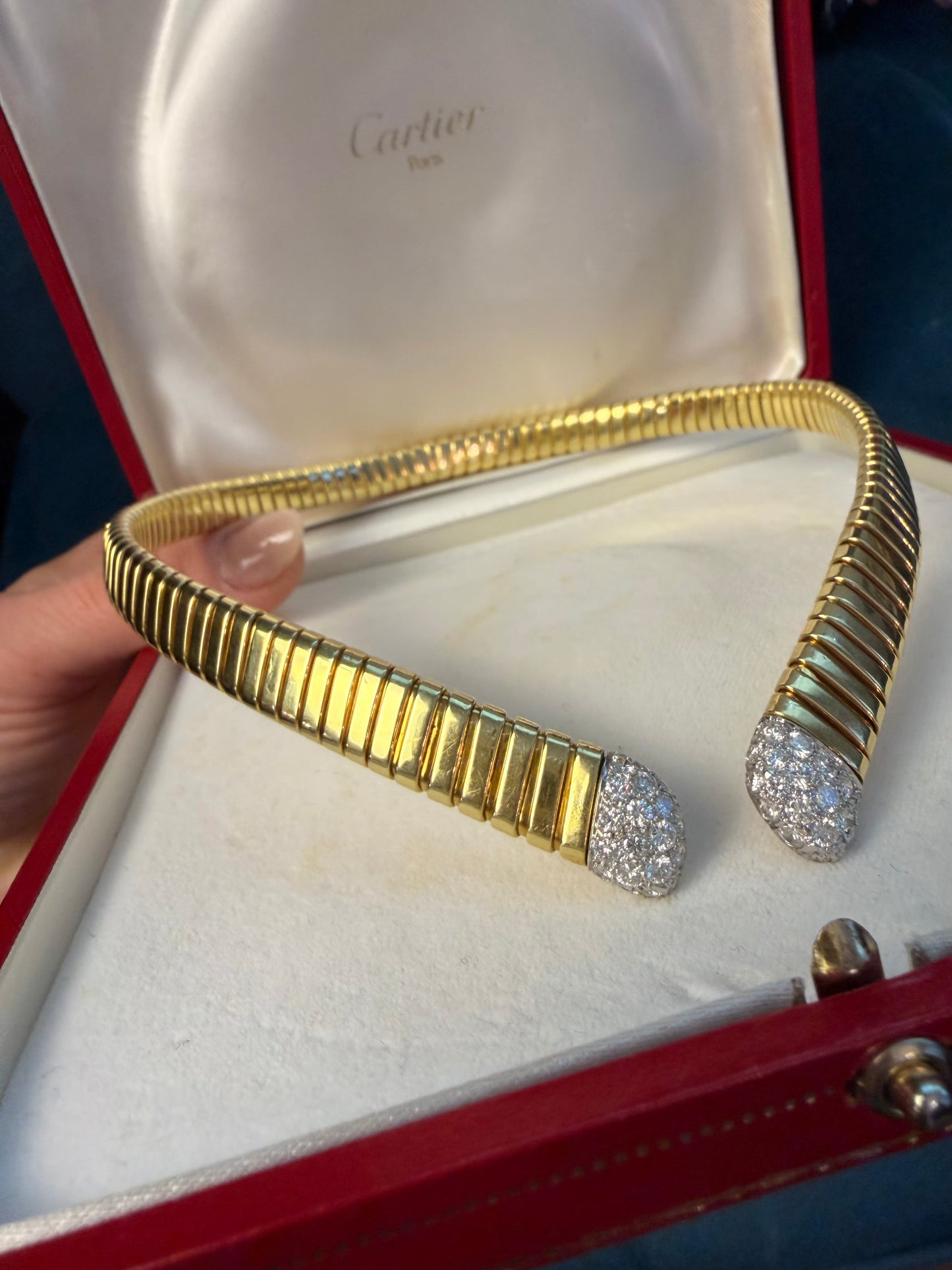 Vintage Cartier Diamond Tubogas Collar Necklace