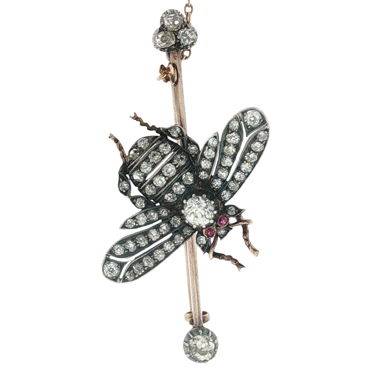 Victorian Ruby and Old Cut Diamond Fly Bar Brooch