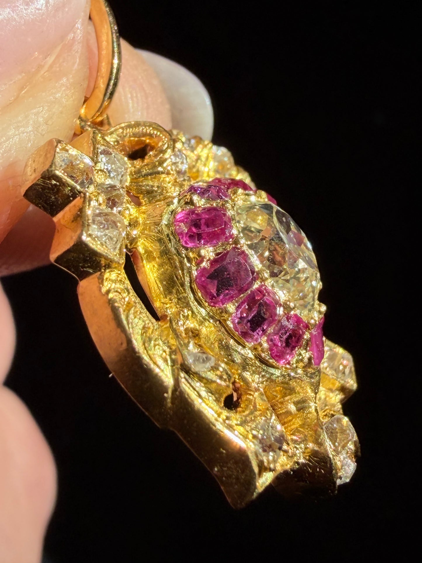 Victorian Ruby and Diamond Faith, Hope and Love Pendant