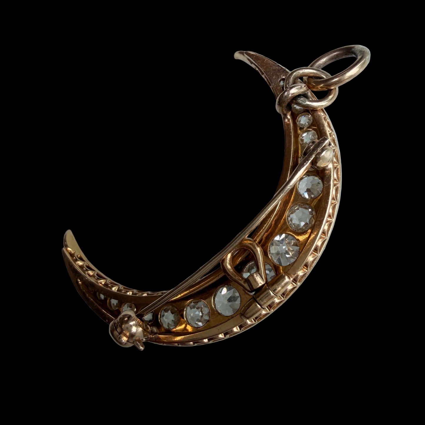 Antique Diamond Crescent Moon Pendant Broochg