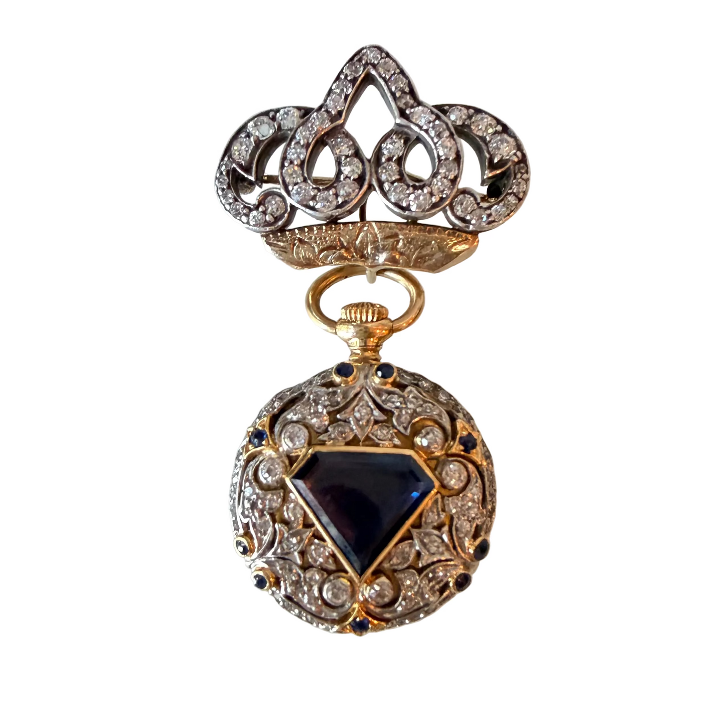 Antique Tiffany and Co. Sapphire and Diamond Pocket Watch Brooch