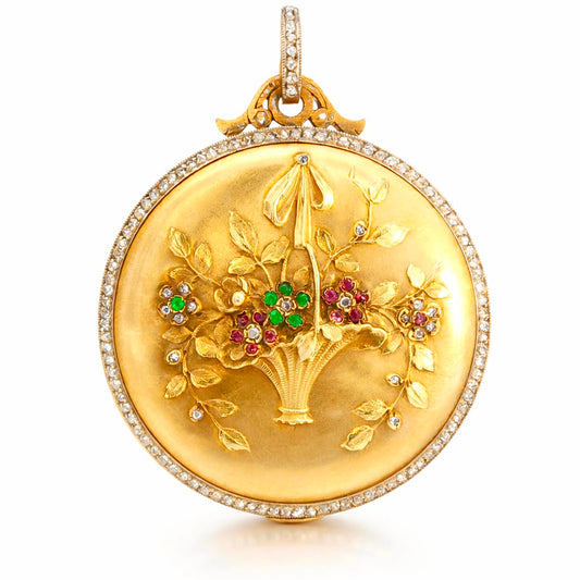 Antique French Gemset Sliding Mirror Locket Pendant