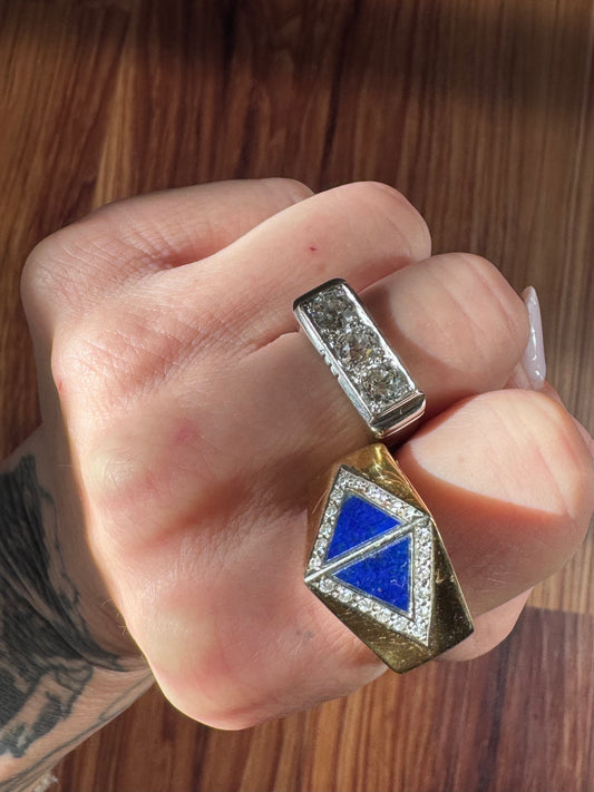 Vintage Lapis & Diamond Trillion Top Ring