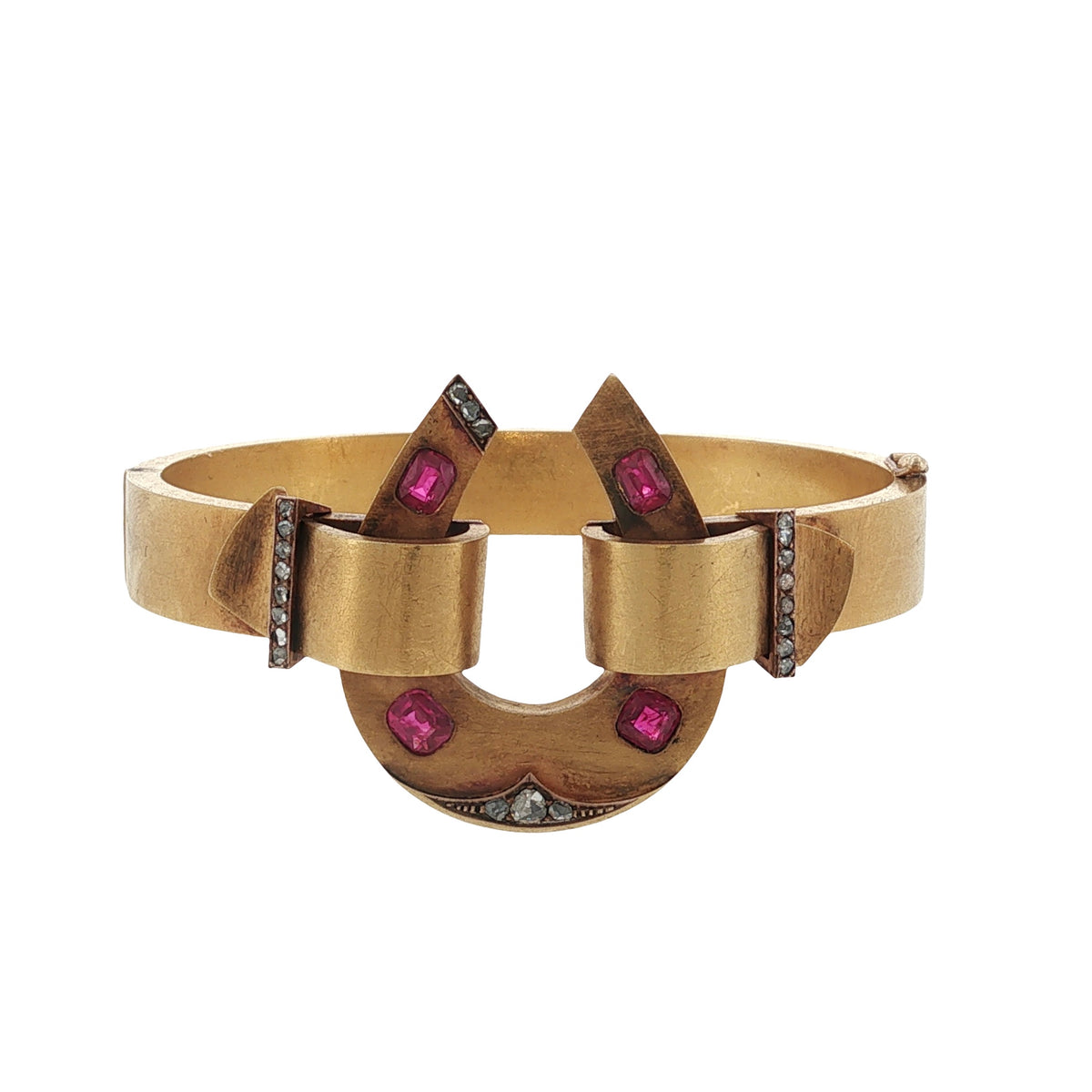 Antique Ruby and Diamond Horseshoe Bangle Bracelet