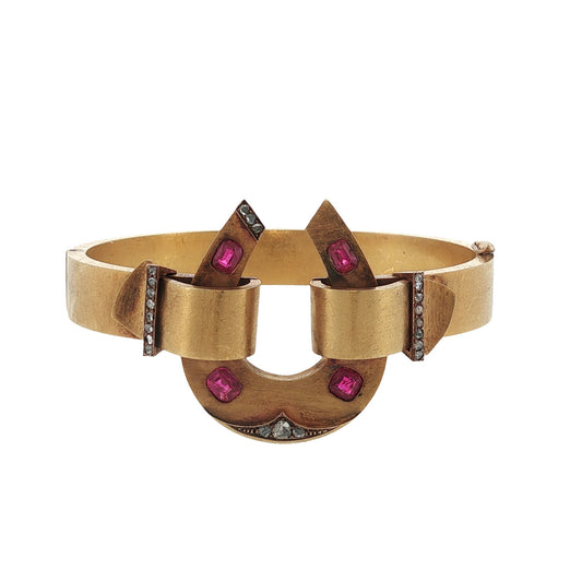 Antique Ruby and Diamond Horseshoe Bangle Bracelet