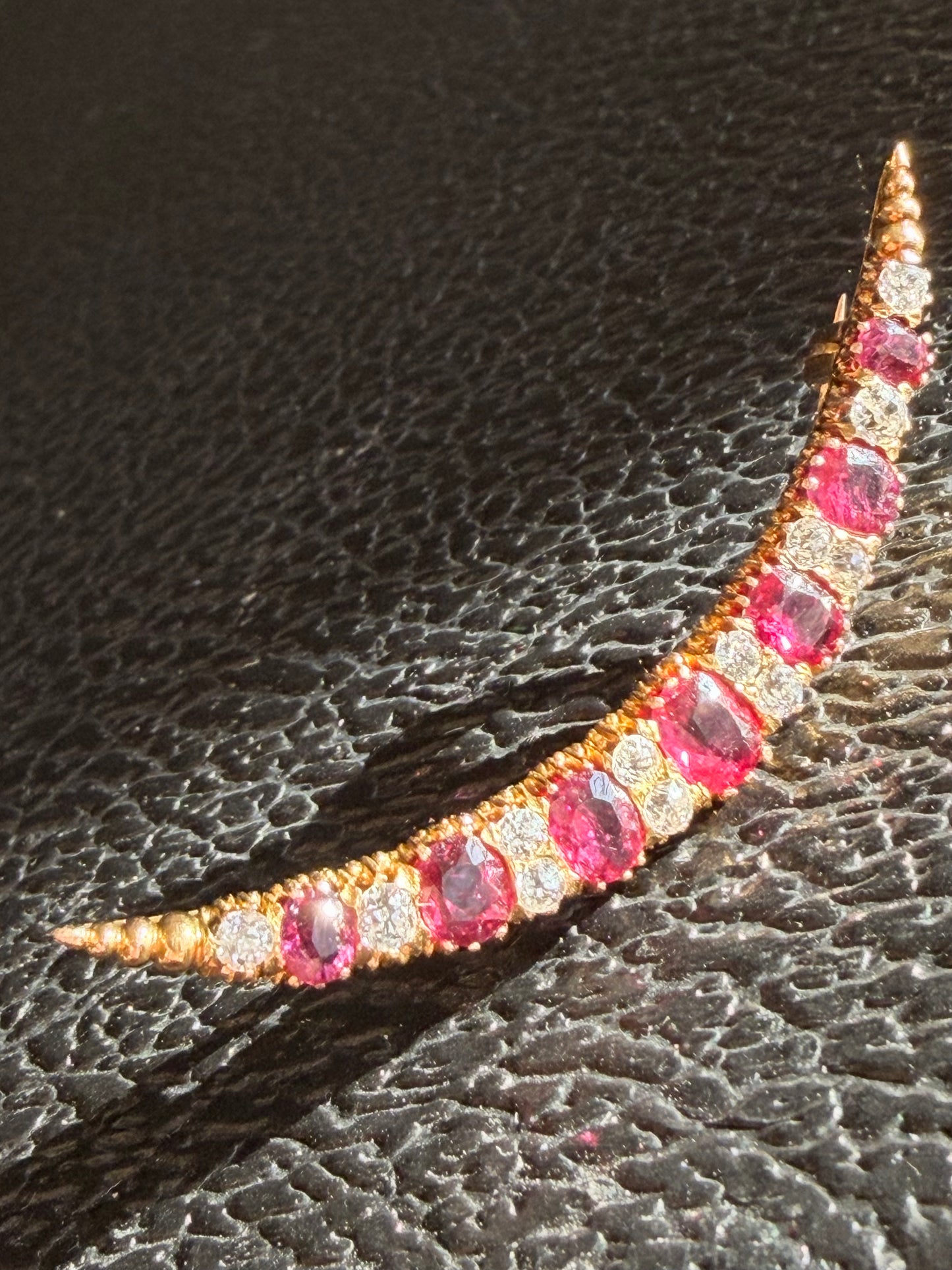 Edwardian Ruby and Diamond Crescent Brooch