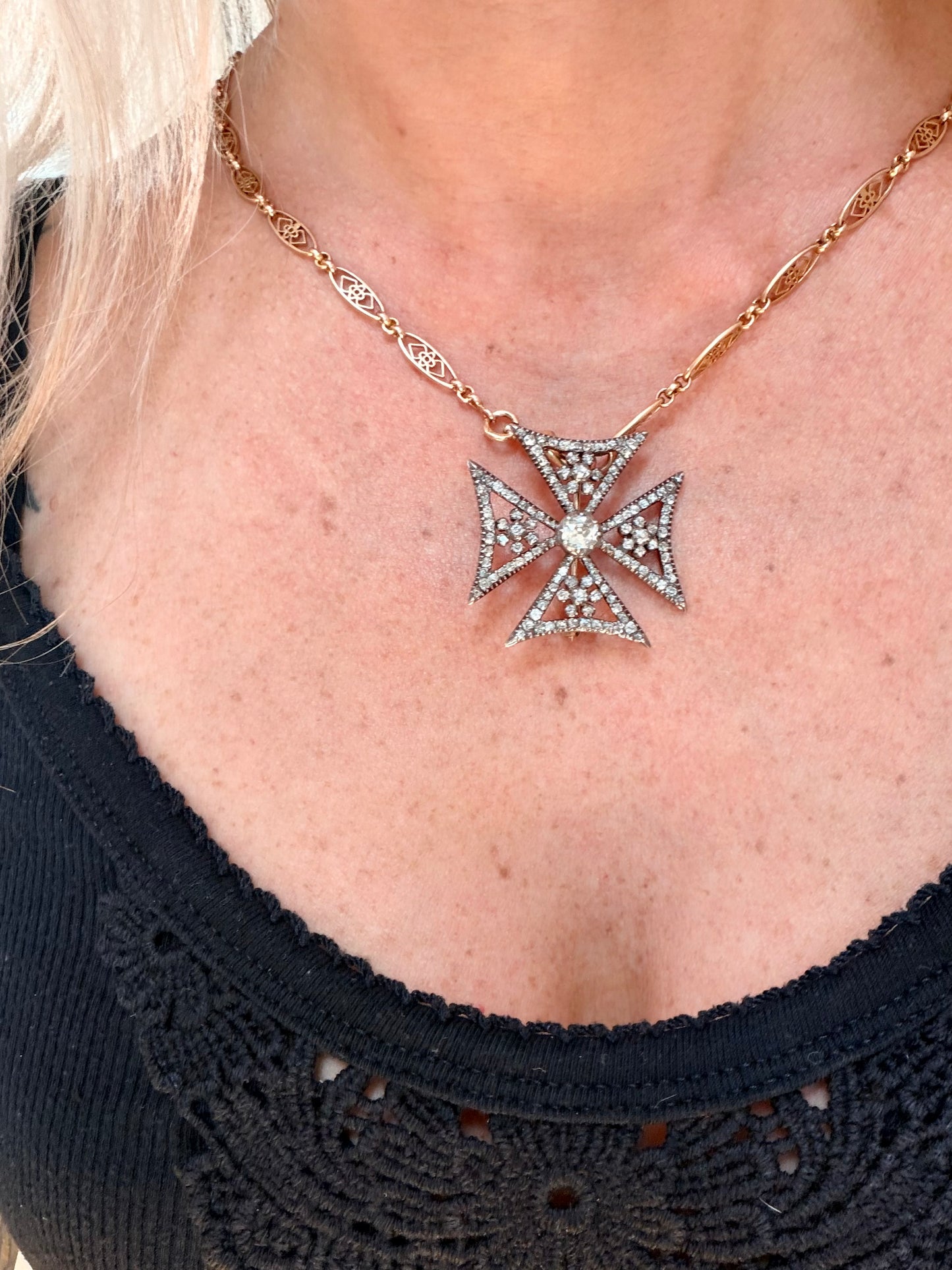Antique Diamond Maltese Cross Brooch