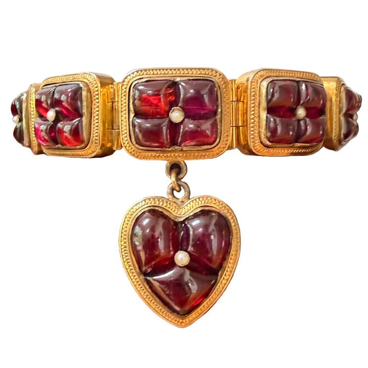 Victorian Garnet Heart Locket Bracelet