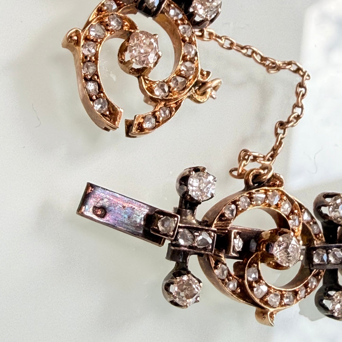 Antique French Diamond Oval & Barbell Link Bracelet, circa 1880s–1900