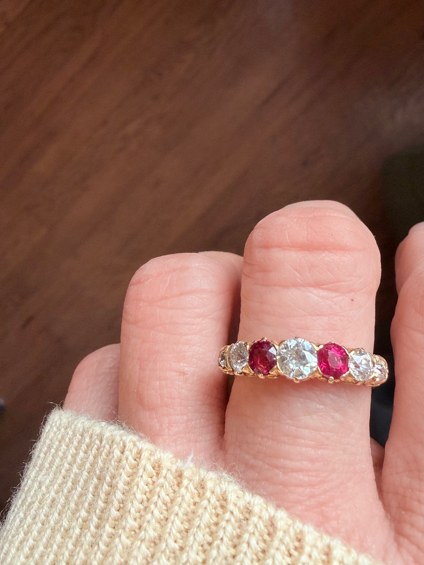 Edwardian Ruby and Diamond Seven Stone Ring