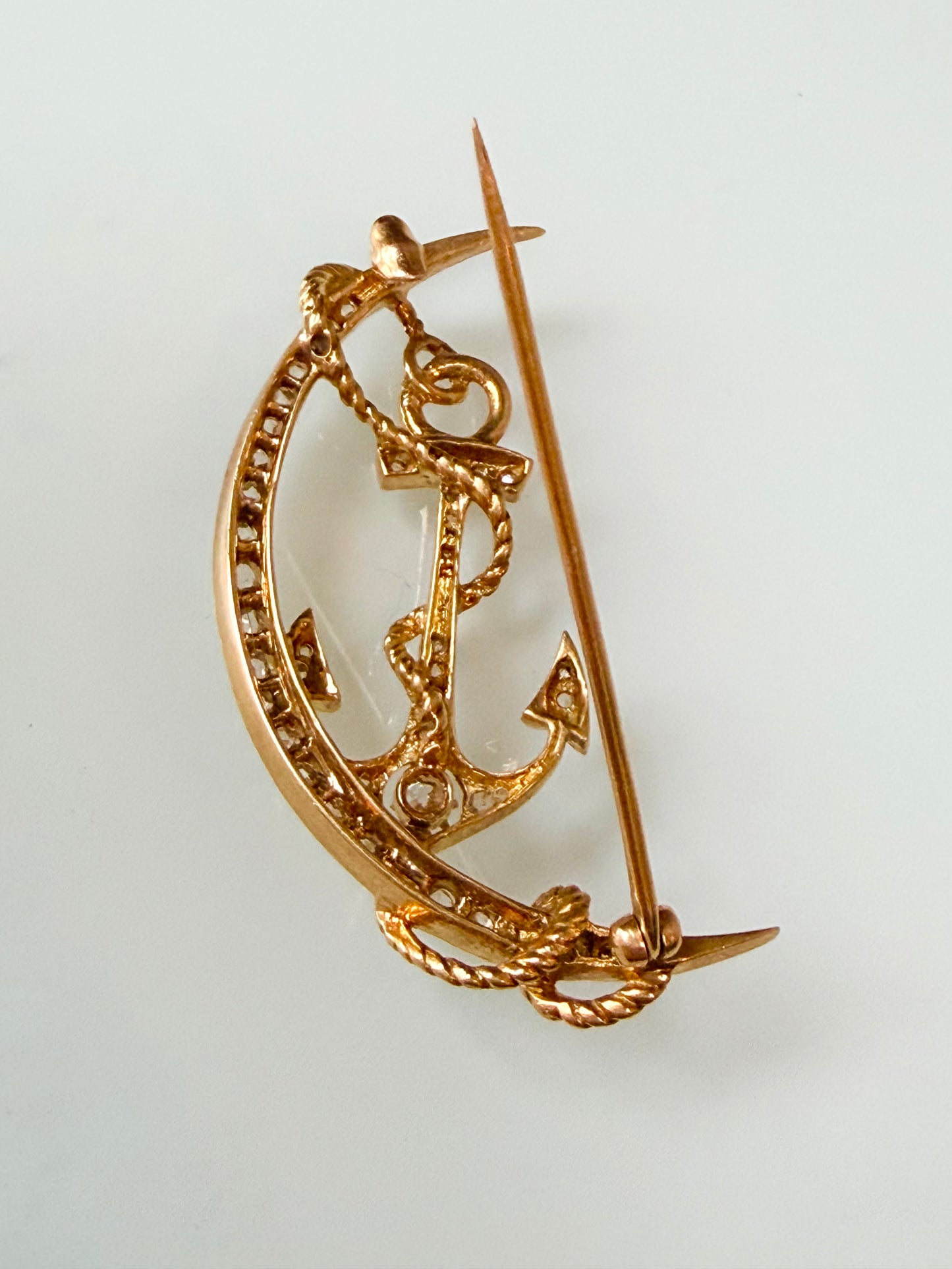 Victorian Diamond Anchor and Moon Brooch