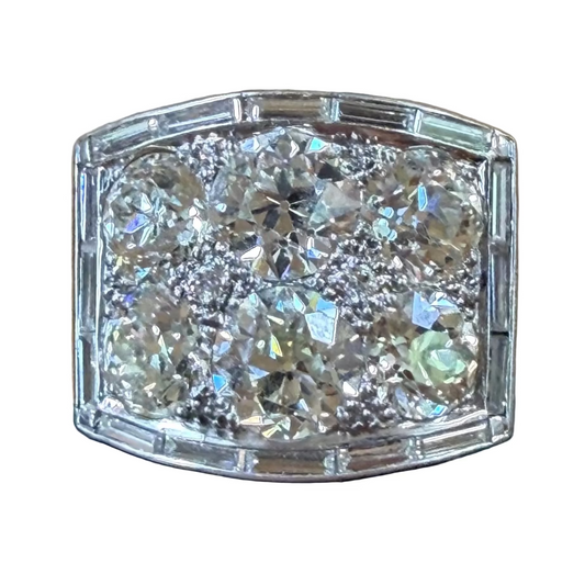 Art Deco Old Mine Cut Diamond Cluster Ring