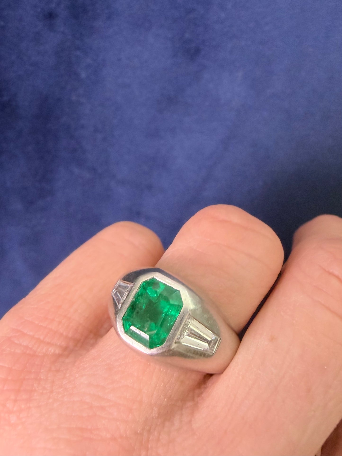 Vintage Platinum Emerald and Diamond Ring