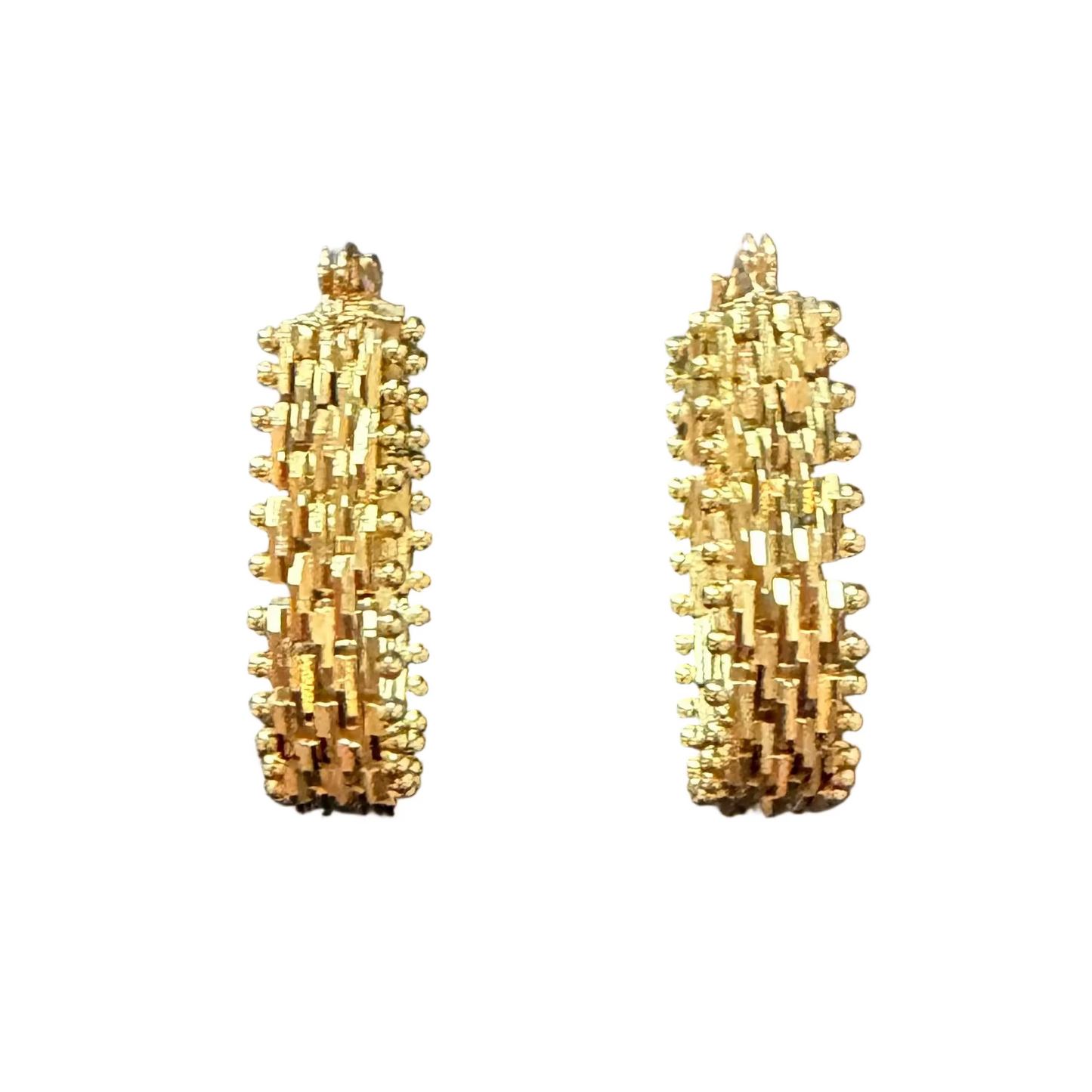 Vintage Diamond Cut Huggie Hoop Earrings