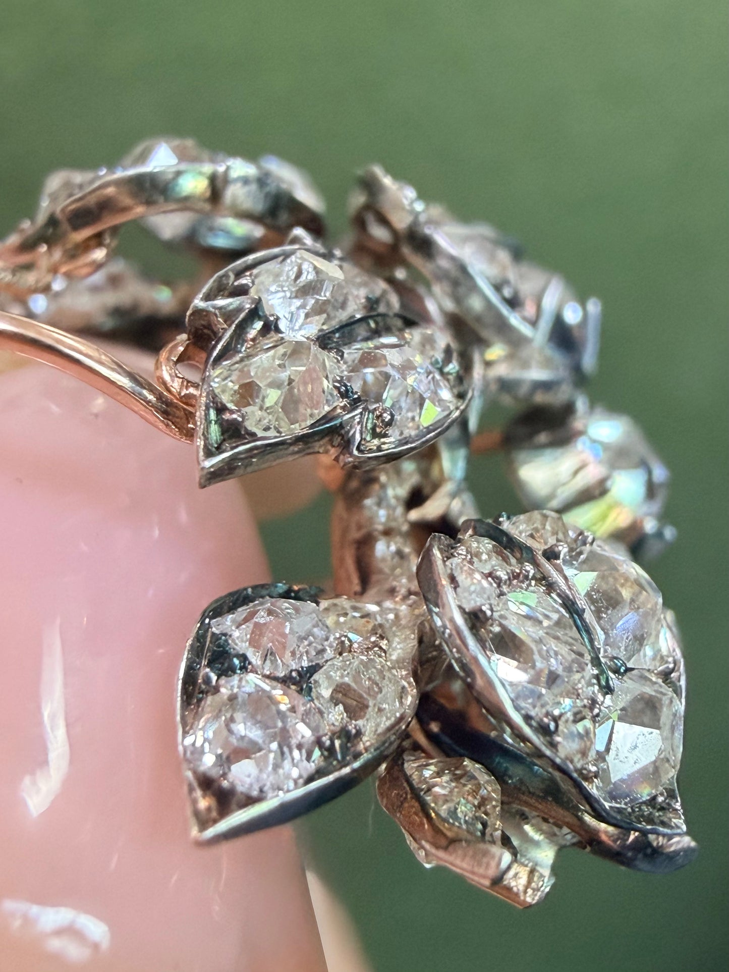 Victorian Old Mine Cut Diamond Floral Earrings and Pendants