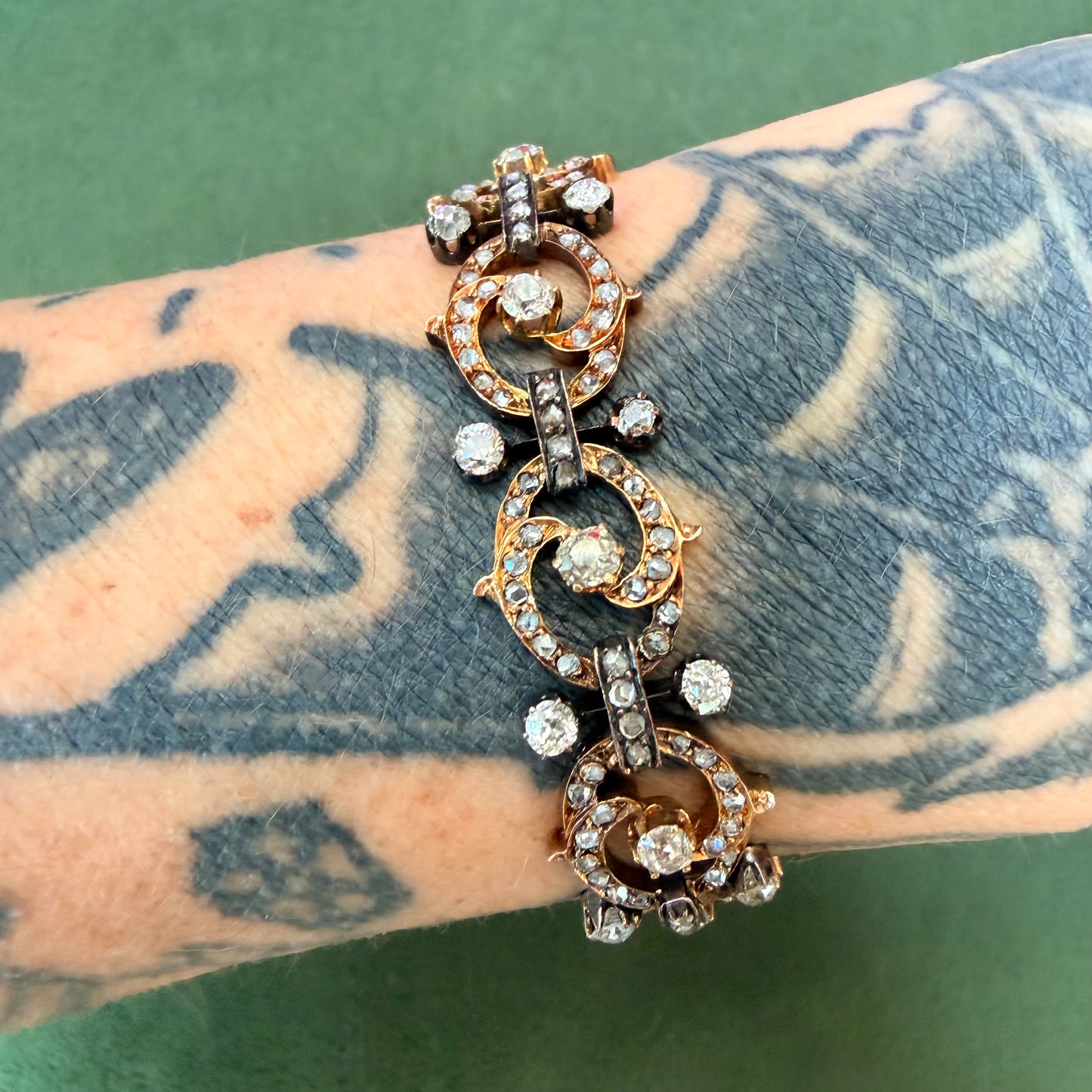 Antique French Diamond Oval & Barbell Link Bracelet, circa 1880s–1900
