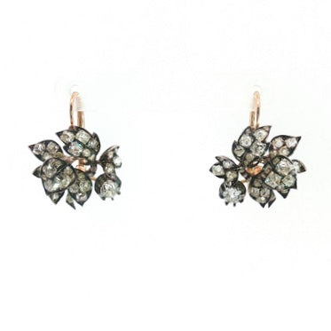 Victorian Old Mine Cut Diamond Floral Earrings and Pendants