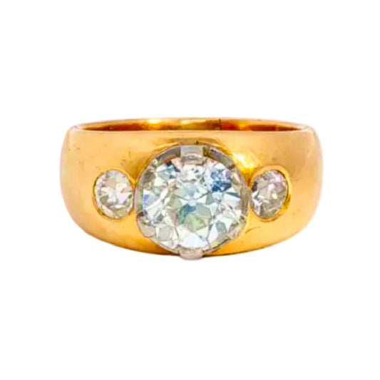 Old Cut Diamond Three Stone Set Ring