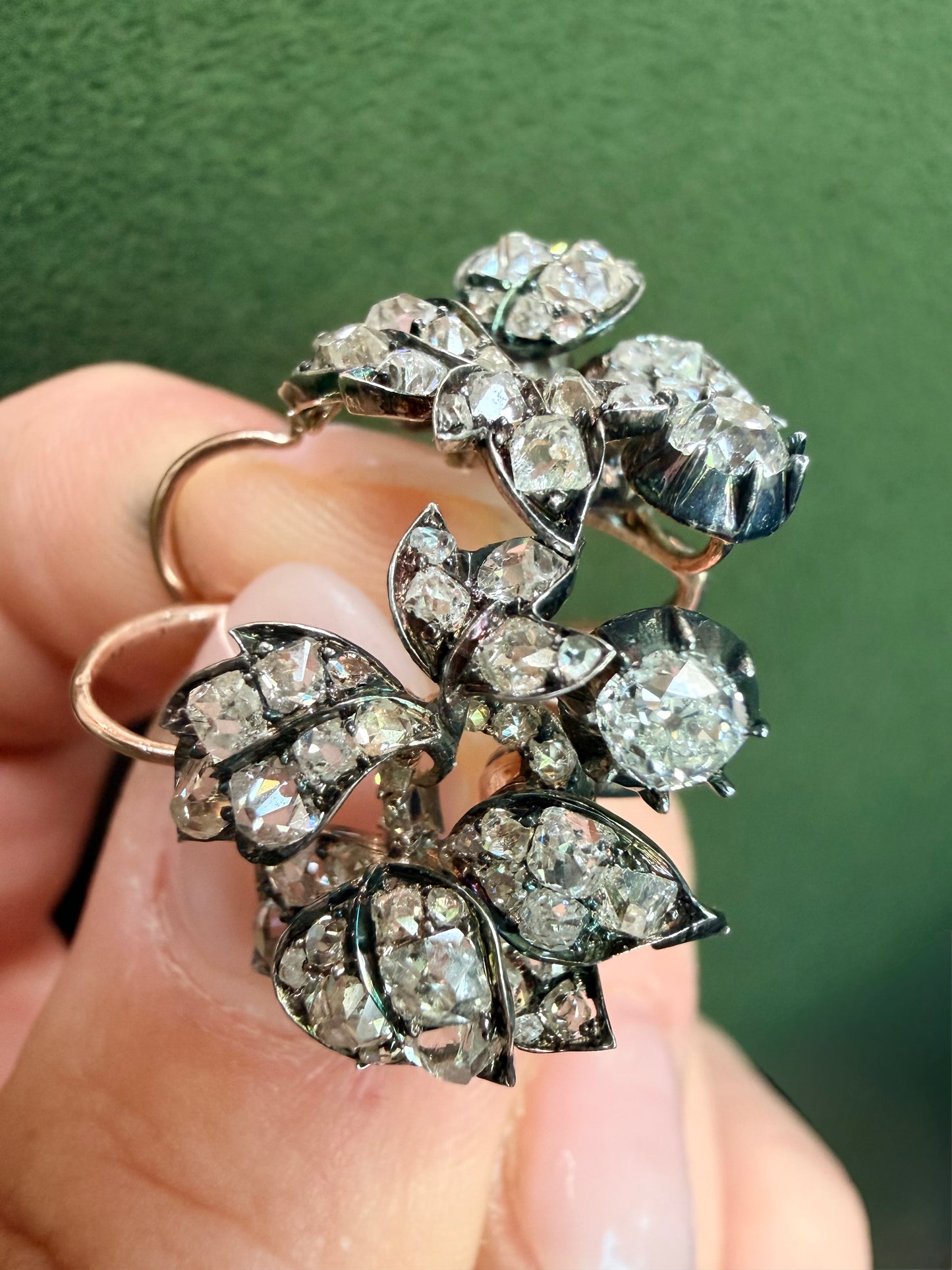 Victorian Old Mine Cut Diamond Floral Earrings and Pendants