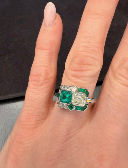 Art Deco Style Emerald and Diamond Ring