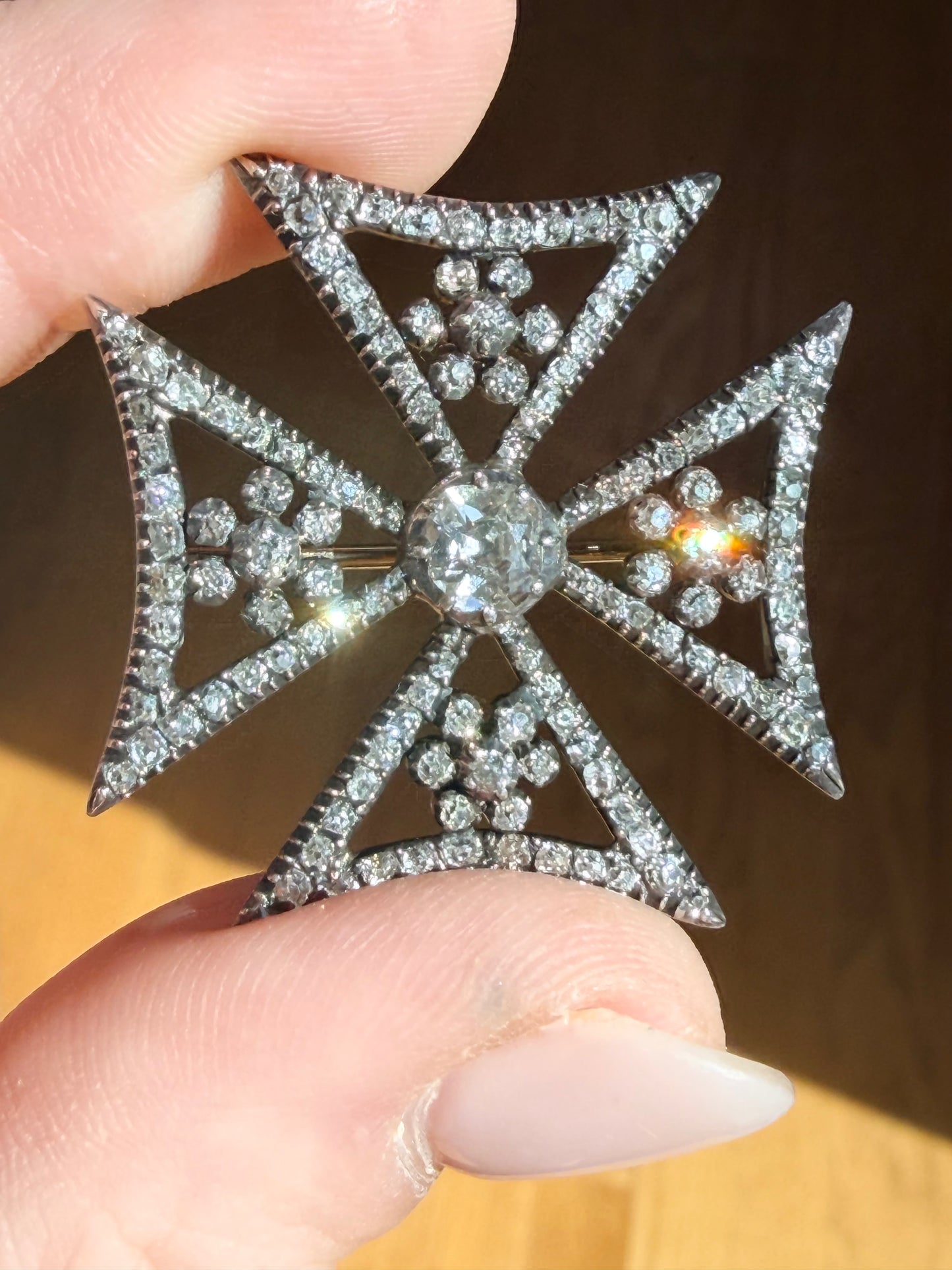 Antique Diamond Maltese Cross Brooch