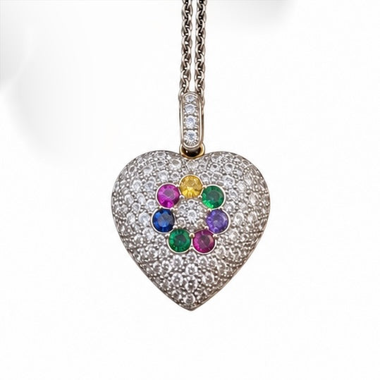 Vintage Multi Gem and Diamond DEAREST Heart Locket Pendant